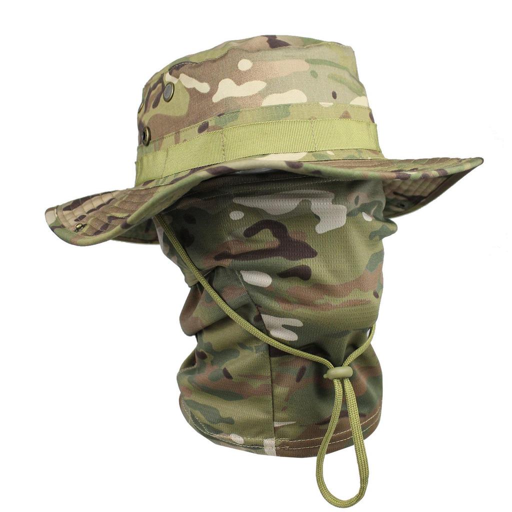 Camouflage Rundkrempenhut & Sturmhauben-Set: Sonnenschutz für den Sommer-Bergsteigen