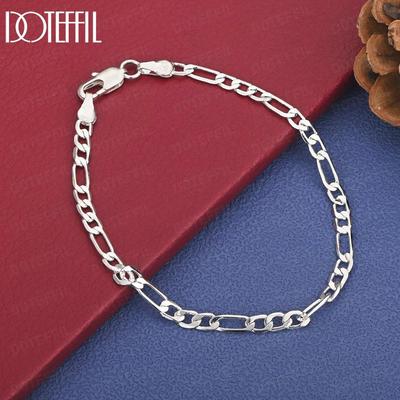 Prata de Lei 925 Presente Joias de Casamento Corrente Lateral 4mm Pulseira da Moda
