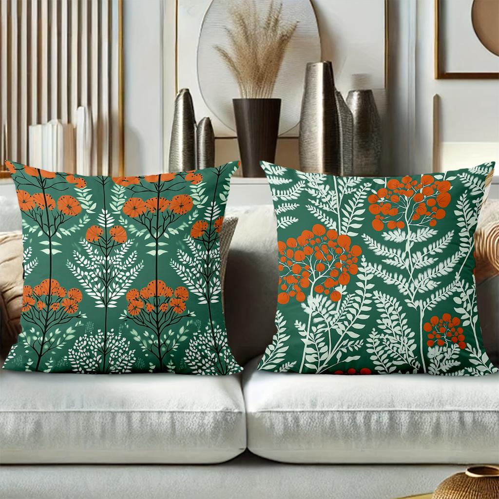 Green Floral Pattern Throw Pillows Decorative Cushions Polyester Pillowcase, Sofa Decorative Cushion Cov Headboard Pillow