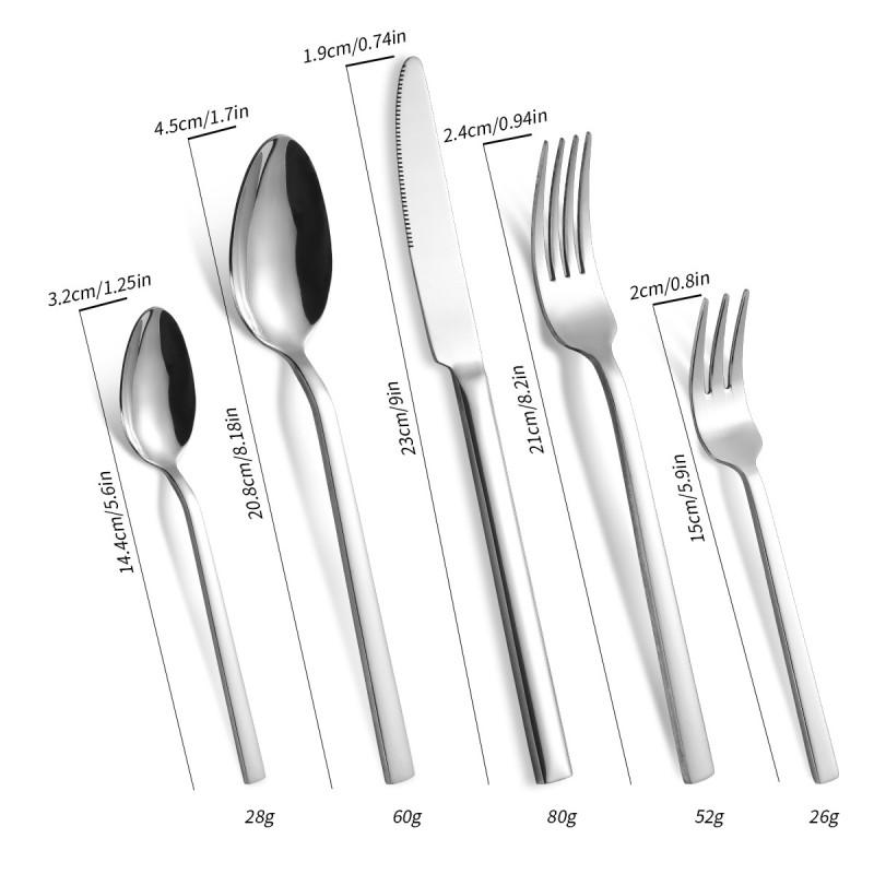 Stainless Steel Flat Handle Cutlery Set Restaurant Hotel Dining Steak Knife Dessert Spoon Fork 5-Piece