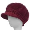 WTEMPO Winter Rabbit Hair Blend Hats Women Winter Large Caps with Pearls Solid Color Warm Plush Thick Knitted Hats