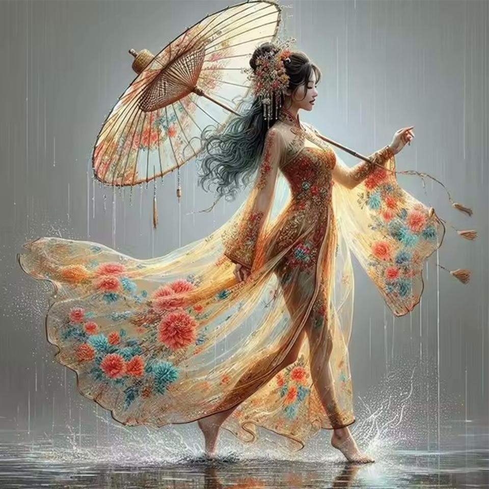 Rhinestone Painting Crystal Decor Diamond Painting Woman Umbrella 5D Cross Stitch Pattern Diamond Embroidery Diamond Painting