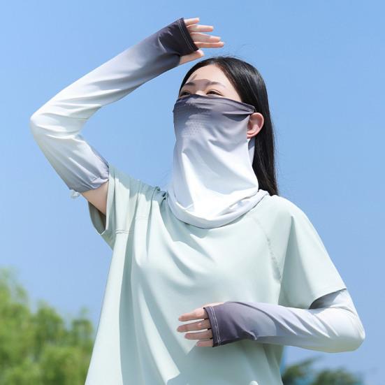 2Pcs/Set Face Guard Sun Protection Oversleeve Set, Ice Silk Cooling Fabric Arm Sleeves with Thumb Buckle Cuffs, Outdoor Cycling Driving Beach Summer