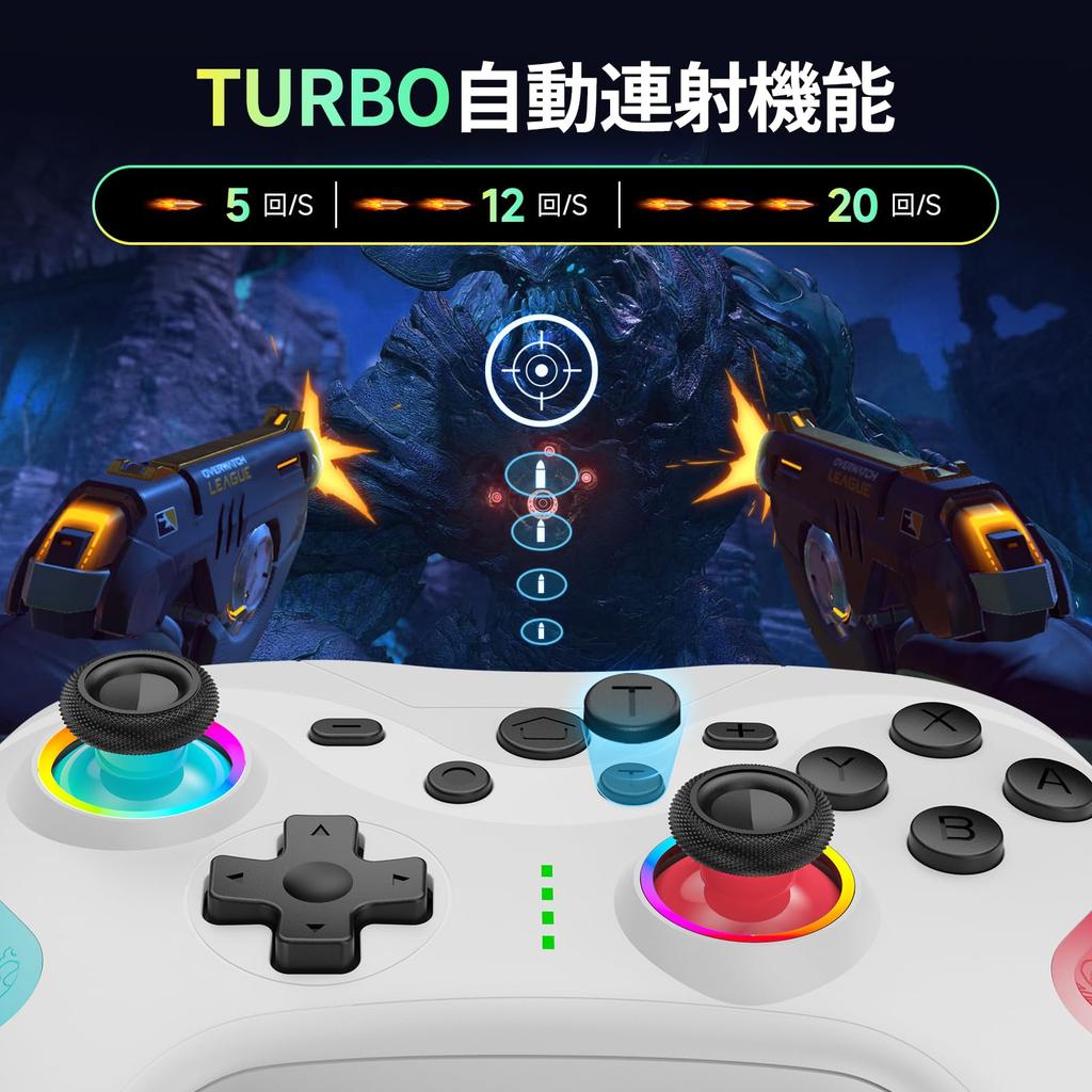 Switch Turbo 20 Stunden Kontinuierlich 1000mAh Makro Rückseite RGB Bluetooth Drahtlos Gyro HD Pro Kompatibel mit und Inklusive Japanischer Bedienungsanleitung