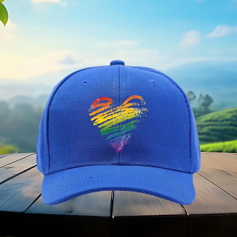 LGBT Pride Rainbow Heart Print Polyester Baseball Cap Casual Adjustable Unisex Adult Headwear