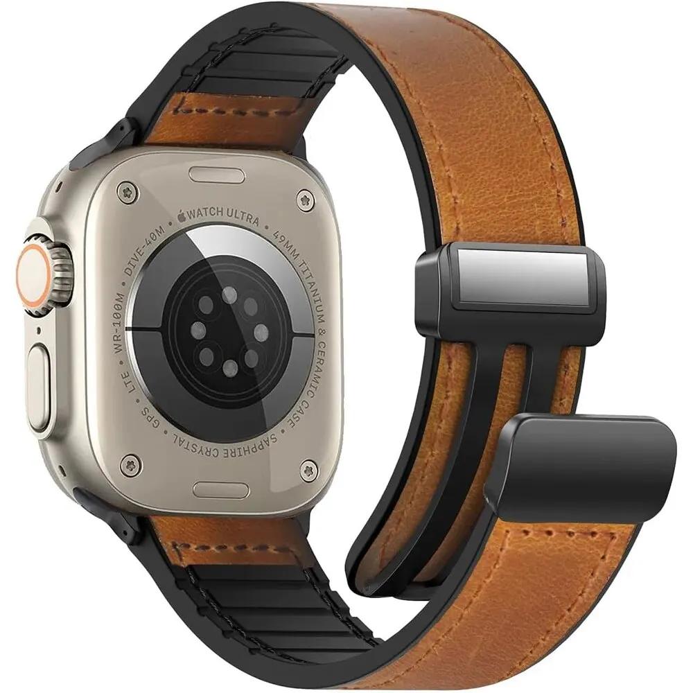 

Кожаные ремешки для Apple Watch 44 мм 40 мм 49 мм 45 мм 41 мм 38 мм Браслет IWatch Series 8 3 SE 6 7 Ultra Ремешок для часов 38mm 40mm 41mm коричневый