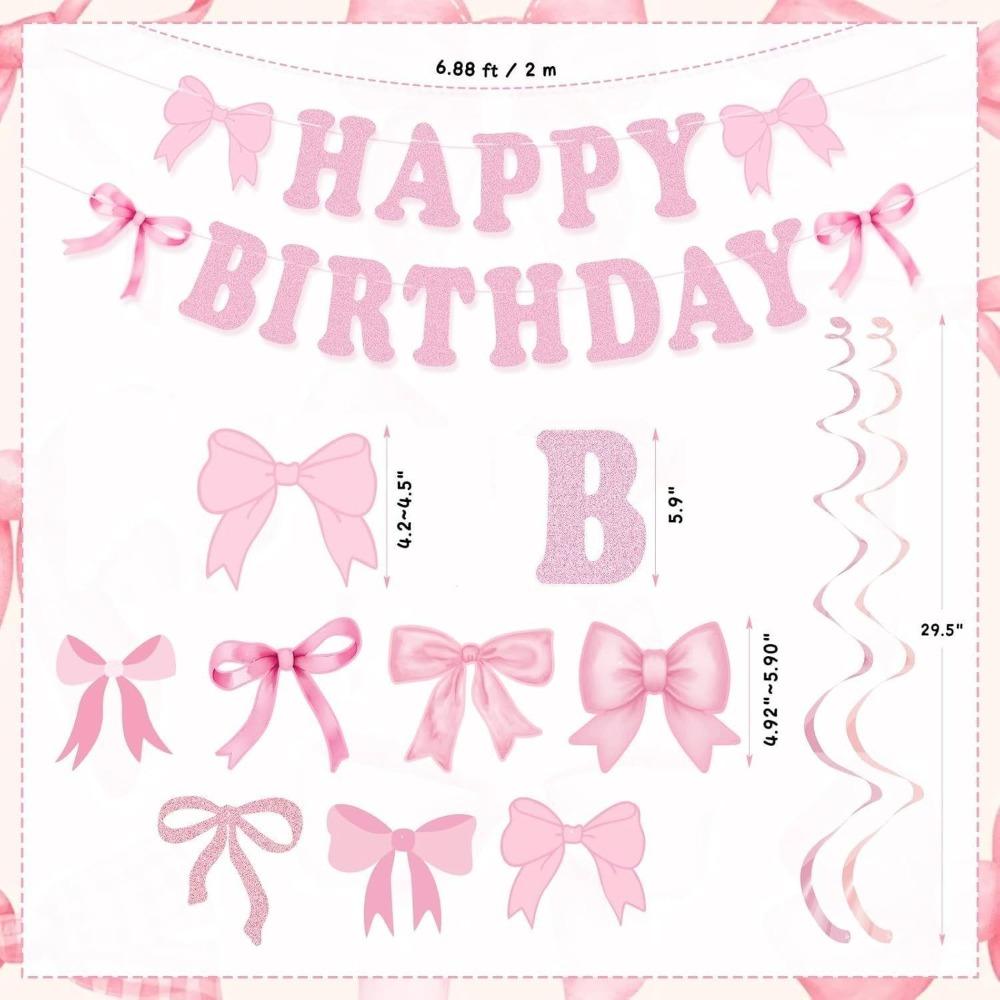 Bow Theme Happy Birthday Banner Paper Backdrop Decor New Hanging Garland  Party Supplies