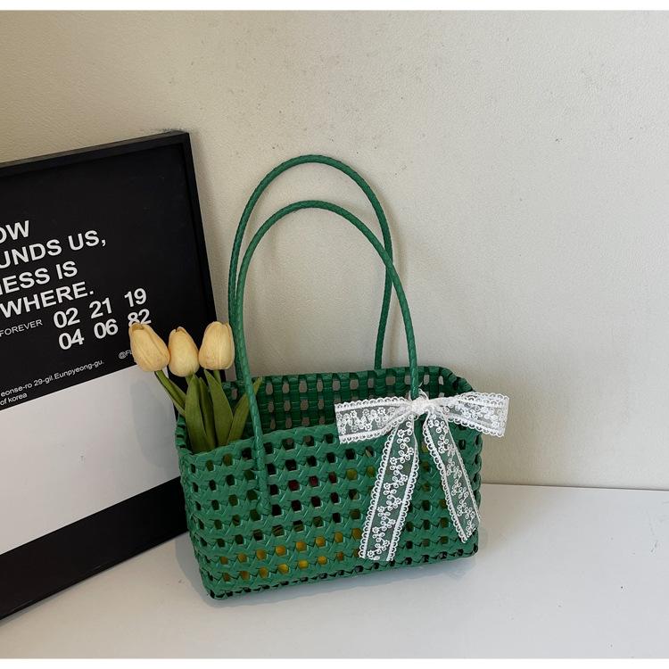 Popular Hollow Woven Bag 2025 Large Capacity Shoulder Handbag Trendy Woven Vegetable Basket Vacation Beach Bag Women