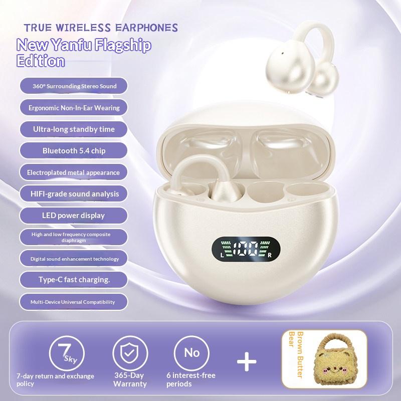 New M79 Earphones Wireless Bone Conduction HIFI Bluetooth 5.4 Earbuds Clip On Ear With Mic Digital Display Waterproof Sport