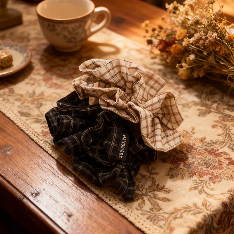 2025 Retro Plaid Fabric Hair Tie - Large Grid Ponytail and Bun Accessory