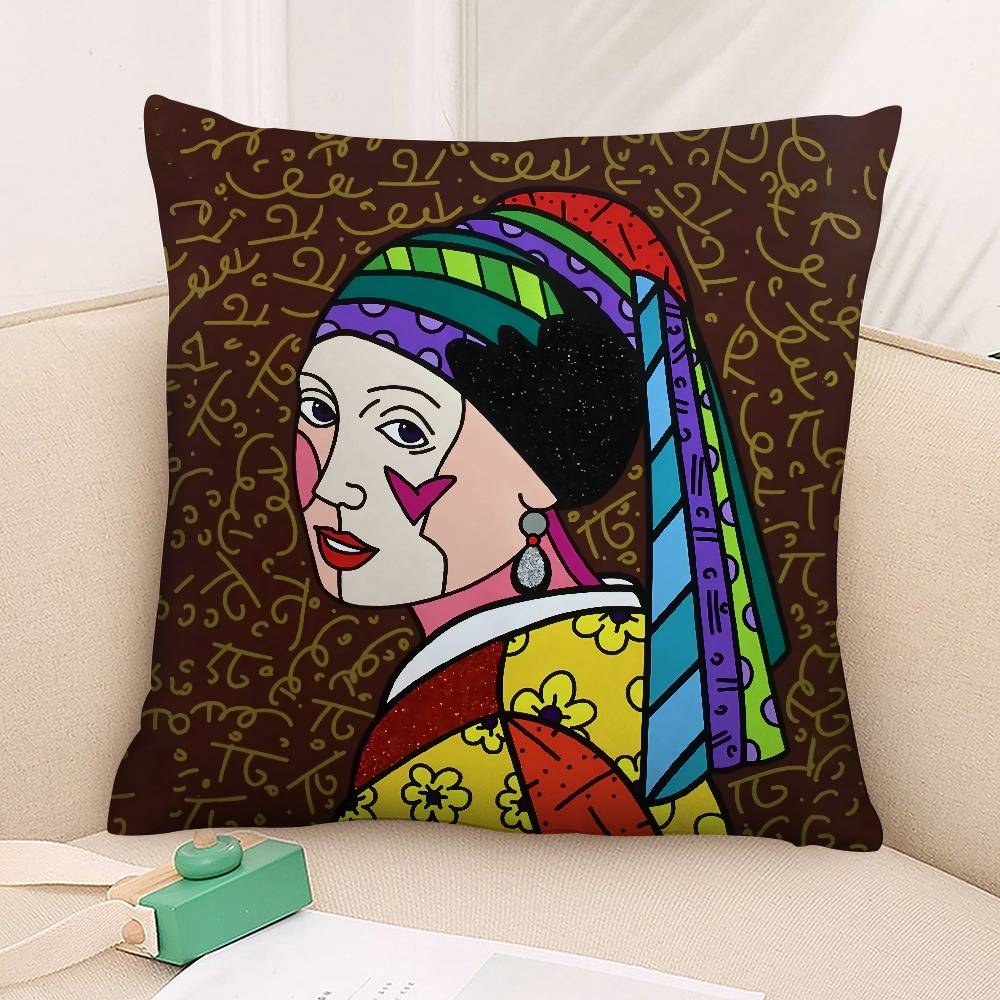 Romero B-Britto Art Pillow Case 3D Print Polyester Fiber 40*40cm Home Sofa Throw Decoration Festival Gift