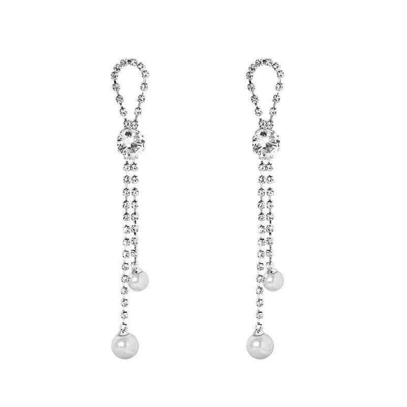 Korean Zircon Pearl Tassel Dangle Earrings - High-End Long Studs, New Super Fairy Style