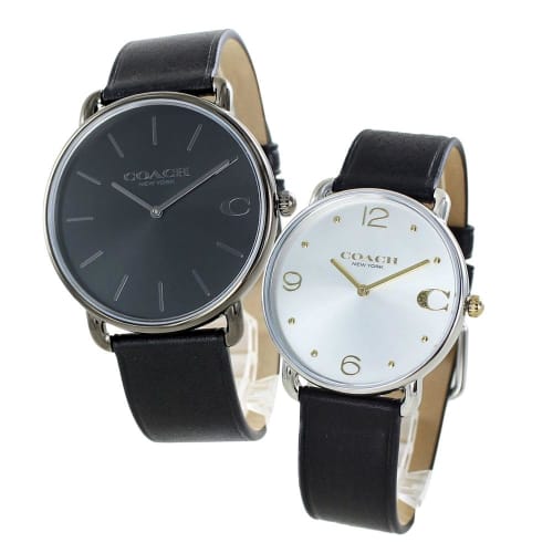 Coach Elliott Slim Pair Watch for Men and Women, Thin Leather Strap, Black, 1460271914504198