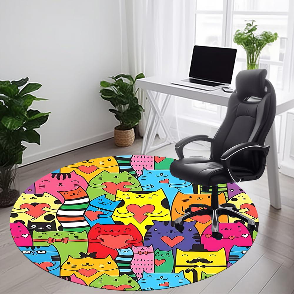 1pc Cat Heart Office Round Area Rug, Indoor Mat Suitable ForOffice, Under Office Chairs Bedroom Living Room Home Decor, Room Deco,  n48