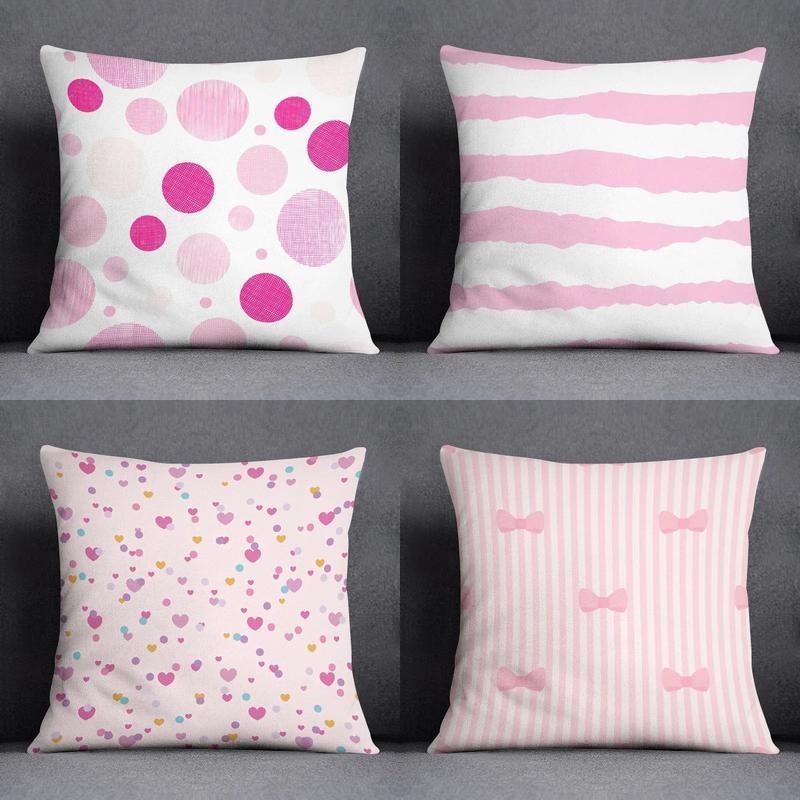 Pink Patterns Polka Dots Stripes Hearts Pattern Cushion Cover Suitable For Sofa Bedroom Car Pillow Cover