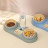 2-in-1 Pet Bowl with Drinking Raised Stand Cat Double Bowls Durable Dog Food Bowl