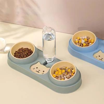 2-in-1 Pet Bowl with Drinking Raised Stand Cat Double Bowls Durable Dog Food Bowl