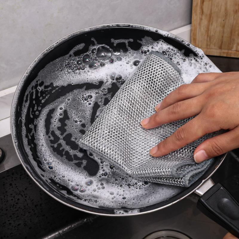 1/20PCS Thickened Steel Wire Cleaning Cloth Double-layer Magic Dishcloth Kitchen Pot Dish Washing Towel Multipurpose Clean Rags