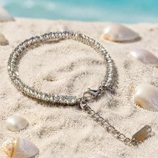 Rhinestone Ankle Bracelet 4mm Cubic Zirconia Classic Tennis Bracelet, Adjustable Anklet Boho Style for Women, Hypoallergenic Dainty Foot Jewelry