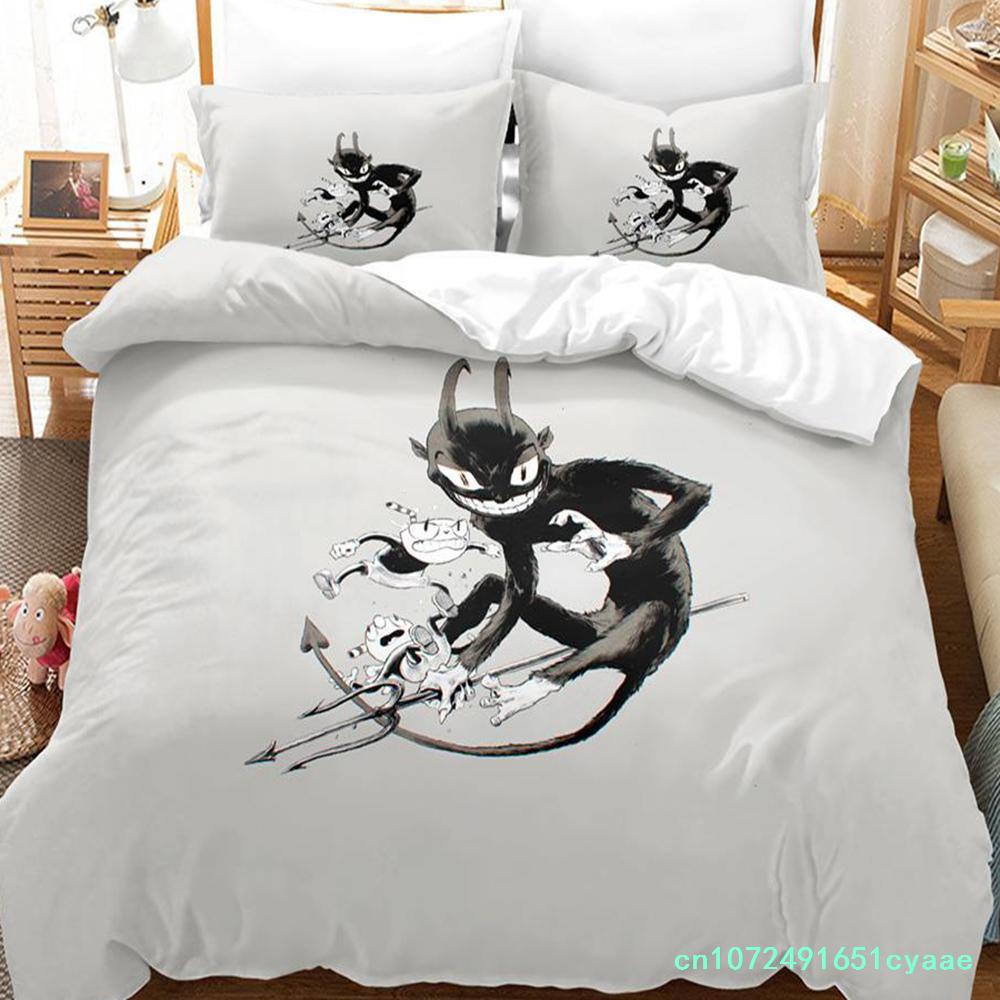 2023 Kawaii Cuphead Mugman Bettwäsche-Set Einzelbett Doppelbett Vollgröße Queen Size King Size Bettwäsche-Sets für Erwachsene Kinder Schlafzimmer Bettbezüge Anime Spiel Bett
