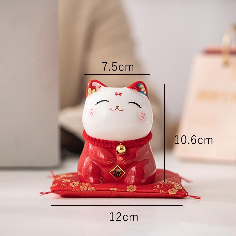 4 Inch Red Ceramic Lucky Cat Ornament Porcelain Fortune Cat Blessing Maneki Neko Desktop Decoration Figurine