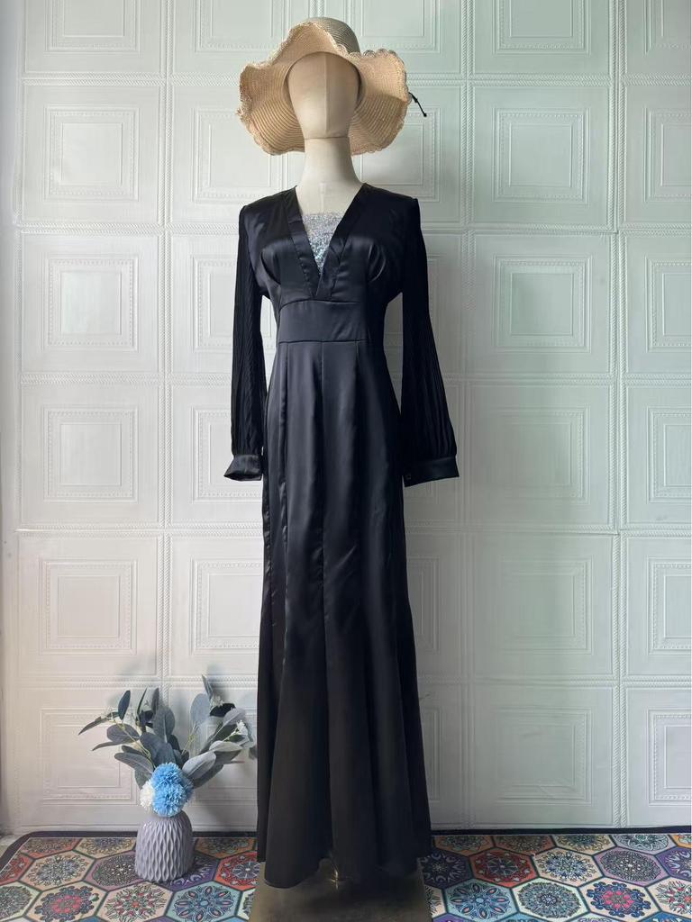 Retro-Langarmkleid Frühjahr 2025 - Damen Elegantes Europäisches und Amerikanisches Styling