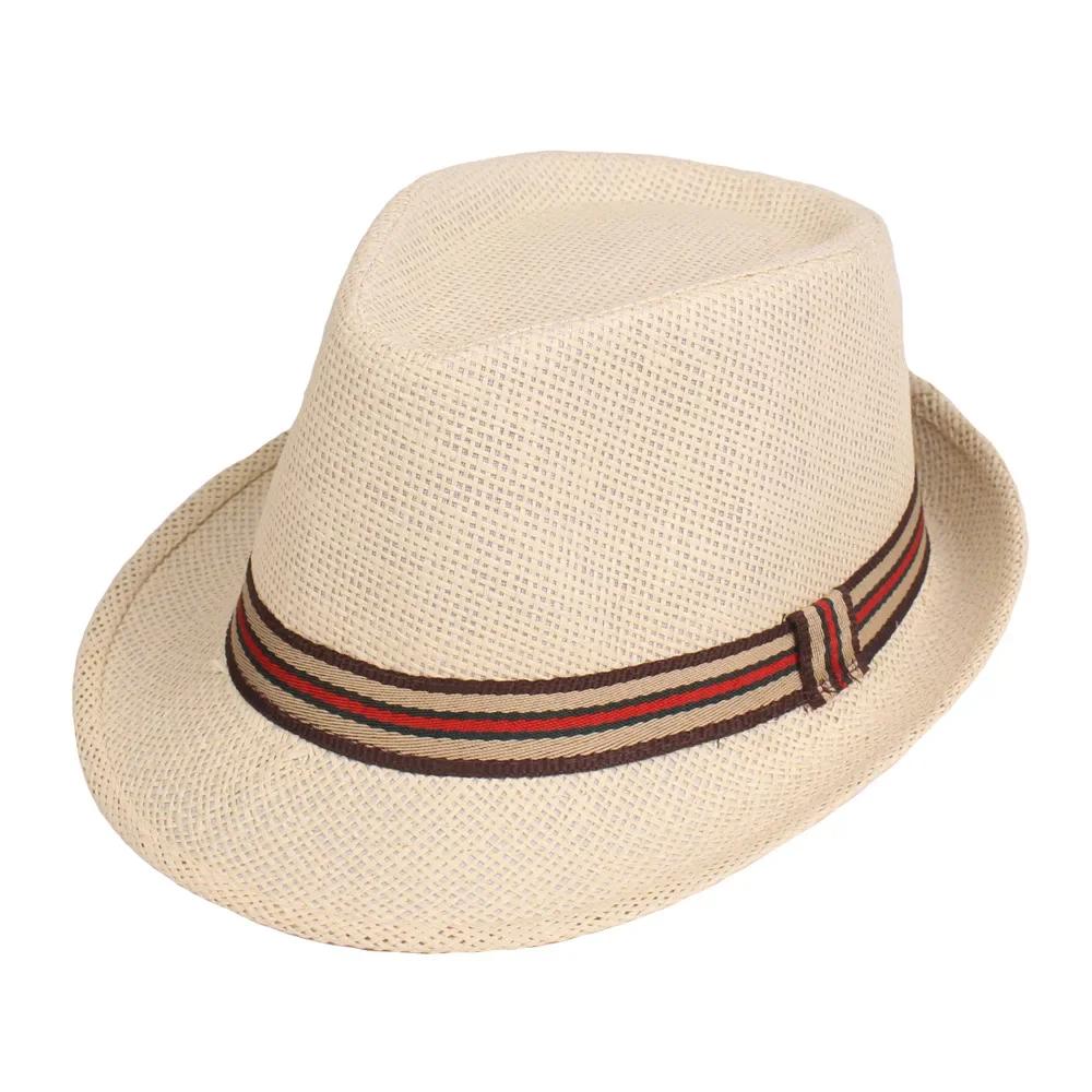 Men's Straw Hat - Summer Beach Sun Hat with Striped Ribbon, Solid Color Fedora & Cowboy Jazz Cap, Casual Gangster Style