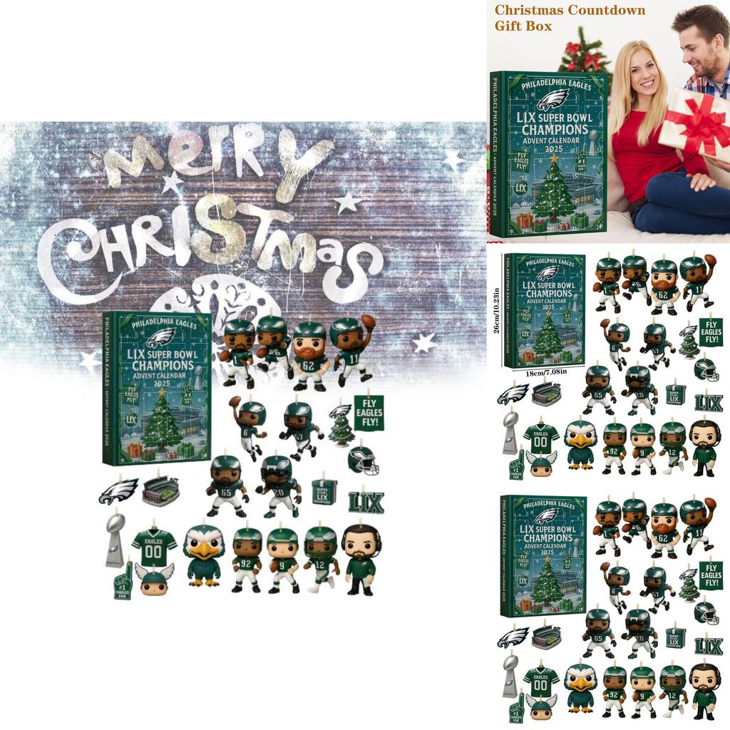 Calendar de Crăciun Philadelphia Eagles Cutie Oarbă Cu Ornamente Acrilice Pentru Cadouri de Petrecere de Sărbători