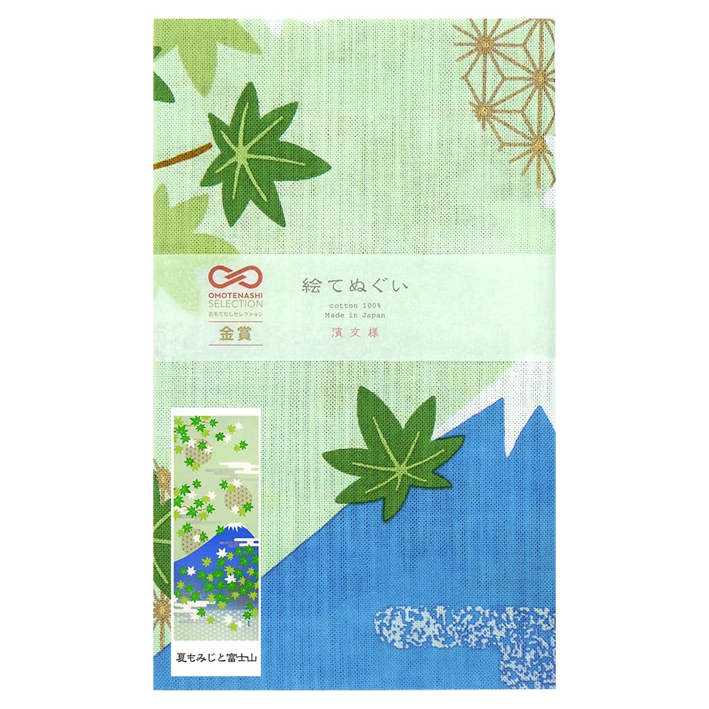 Hamamonyo Illustrated Hand Summer Maple Leaves and Fuji Towel Mt.