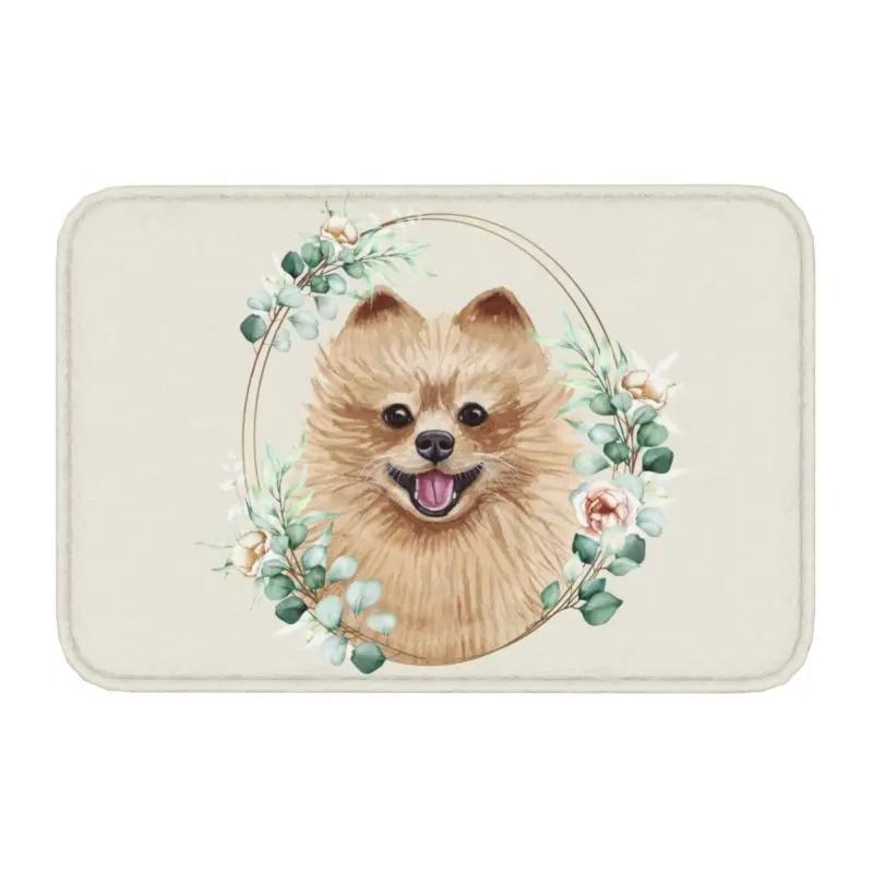 Custom West Highland White Terrier Dog In Floral Gold Wreath Doormat Non-Slip Entrance Door Floor Mat Garage Rug Carpet Footpad