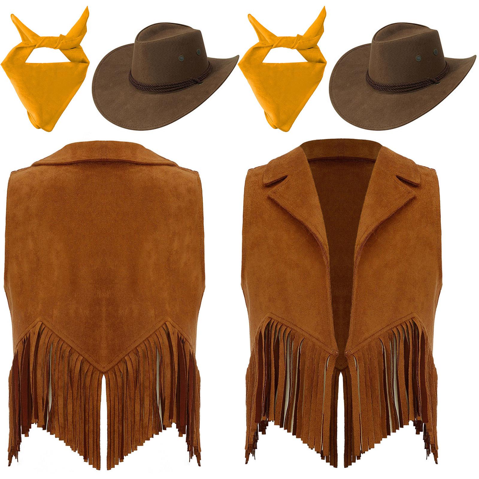 

Дитячий жилет ковбойки замшевий з бахромою та китицями Західний костюмний набір з банданою та капелюхом для Хелловіну, родео, рольових ігор 15-16 Years коричневий/жовтий
