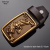 Tiger Head Alloy Western Cowboy Leather Belt with Smooth Buckle