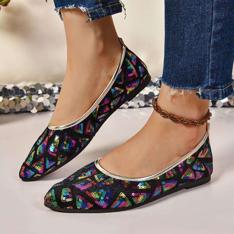 Flat Single Shoes Summer New Pointed Head Shallow Mouth Glitter Cloth Shallow Mouth Soft Sole Non-slip Low Top Shoes