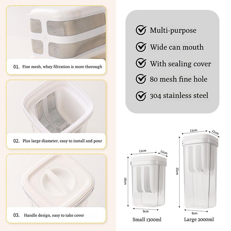 Greek Yogurt Strainer 1300Ml/2000Ml Multi Yogurt Filter With Fine Mesh Bag & Lid For Thick Greek Yogurt Soybean Milk Soup Fruit