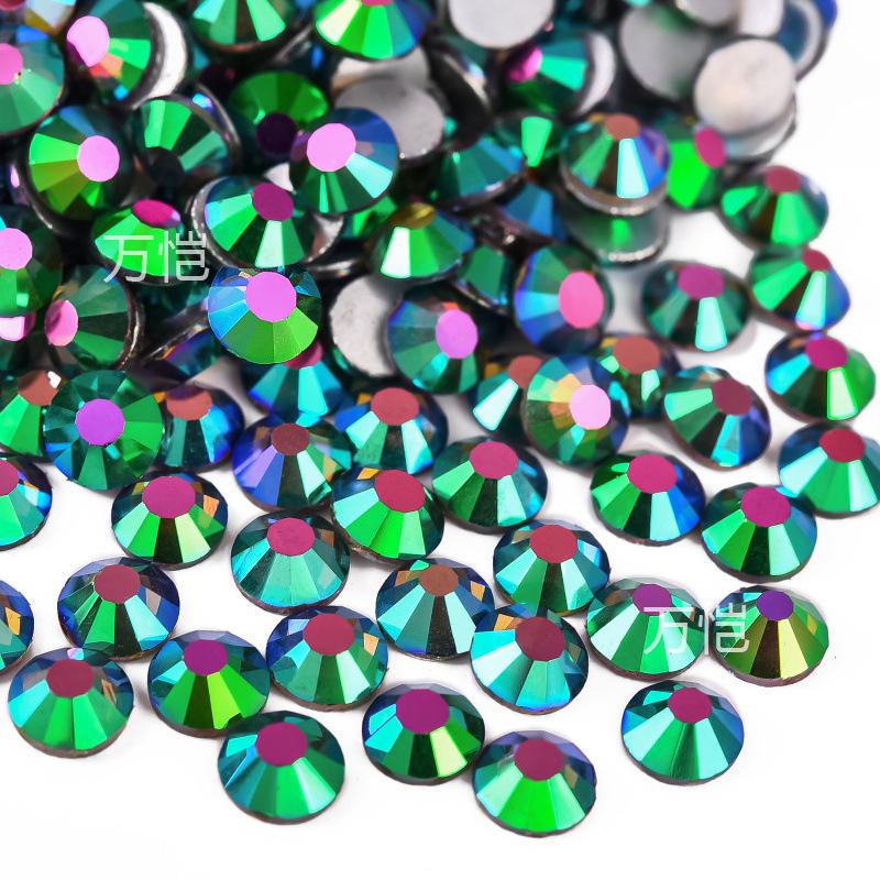 Grüner Diamant-Nagelbohrer mit flachem Boden, Glaskristall mit silbernem Boden, Handyhüllen-Zubehör, Aufkleber, Diamant, DIY-Strass-Schmuckzubehör