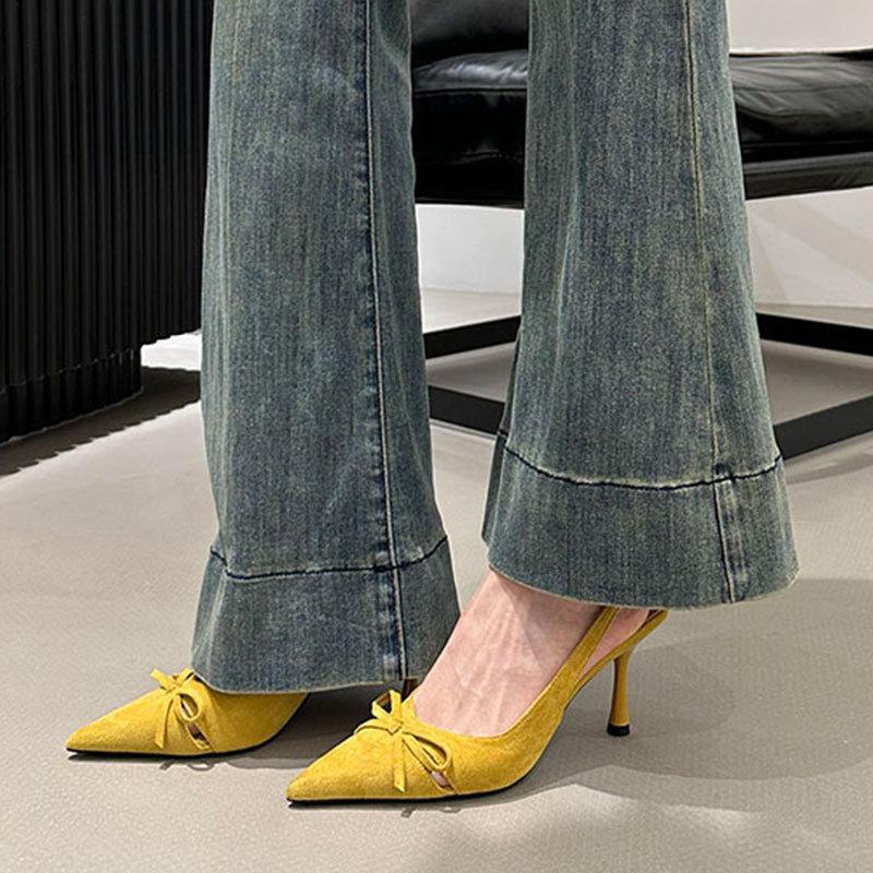 

Pointed high heels women s new black bag head sandals shallow mouth women s shoes thin heel single shoes 40 жёлтый