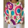 Waffle- Sweatshirt Featuring a Vibrant Large Design with a Three-button Round Neckline and Long Sleeves Top