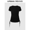 UR 2025 Women's Pleated Contrast Collar Short Sleeve T-shirt