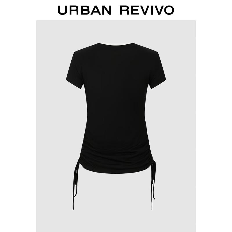 UR 2025 Women's Pleated Contrast Collar Short Sleeve T-shirt