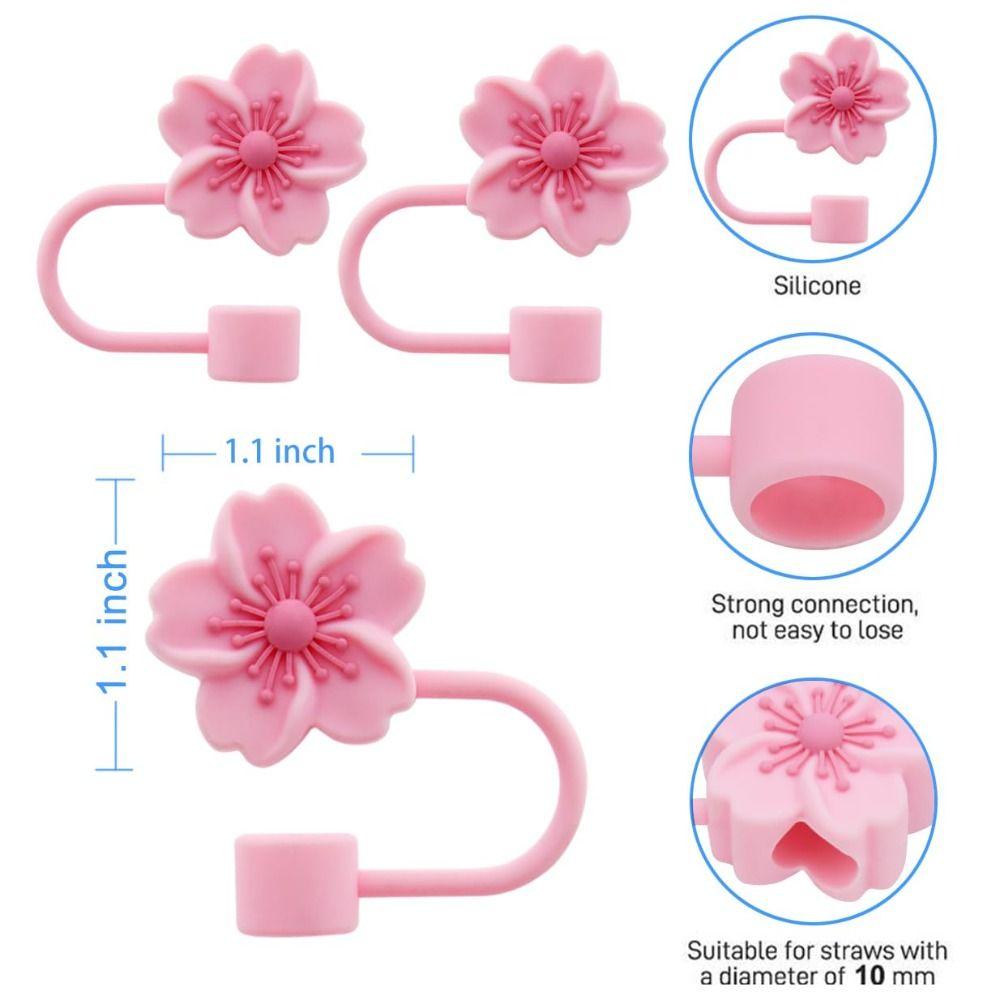 Begonia Flower Straw Cover Cap 10mm 0.4in Silicone Straw Tips Lids Reusable Dust-Proof Straw Topper for Stanley Cup Party Decor