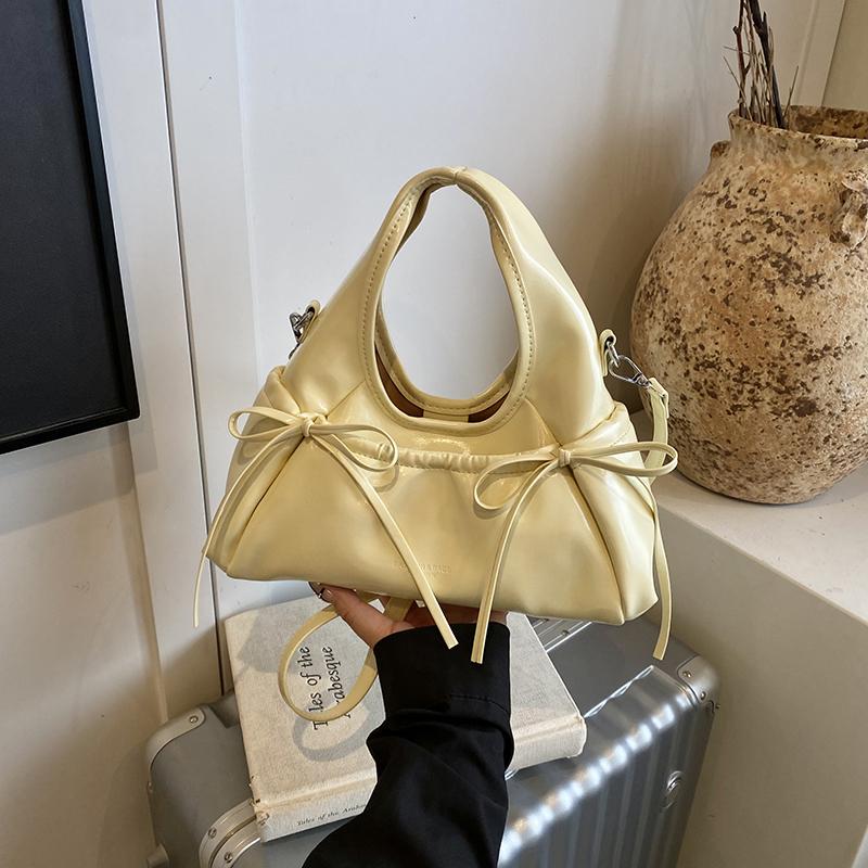 Spring 2026 New Style Sweet Girl Style Bow Tie Drawstring Crescent Single Shoulder Bag Female Daily  Commuting Underarm Bag