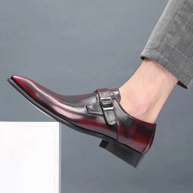 Fashion Men Pointed Toe British Men Leather Shoes Buckle Low Heel Single Shoe Large Size Men Shoes Slip on Zapatos Large Size 48 47 46