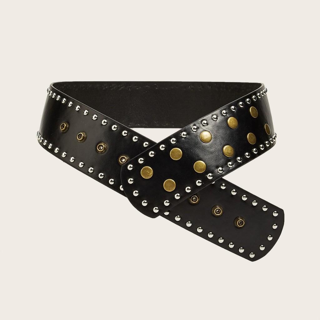 Punk Style Rivet Belt With Metal Buckle For Fashionforward Streetwear чёрный