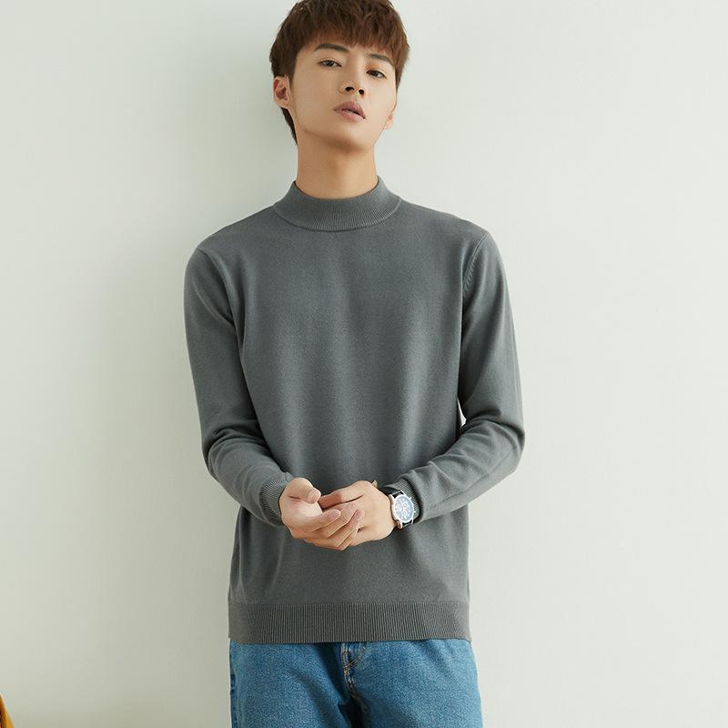 Fall and Winter Semi-turtleneck Sweater Men's Pullover Loose Solid Color Handsome Knit Sweater Fashion Versatile Bottoming Wool Sweater Long-sleeved