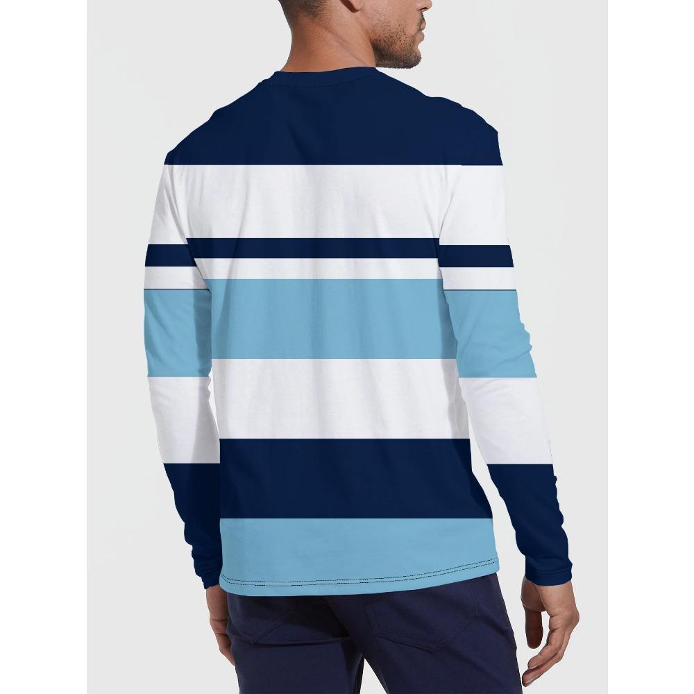 T-shirt a maniche lunghe a righe con scollo rotondo da uomo, T-shirt traspirante alla moda in stile street