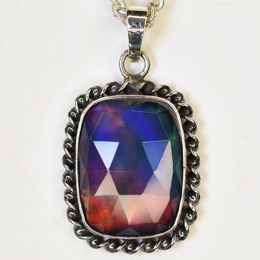 Natural Opal Pendant Cushion Cut 35.65 ct Sterling Silver October Birthstone for Gem Collections