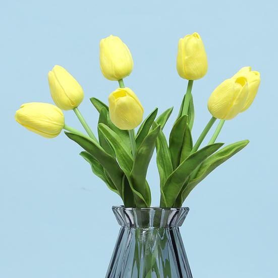 5 Pcs Artificial PU Tulip Real Touch Fake Flower Bouquet Fake Floral Arrangement for Wedding Spring Home Office Party Decoration