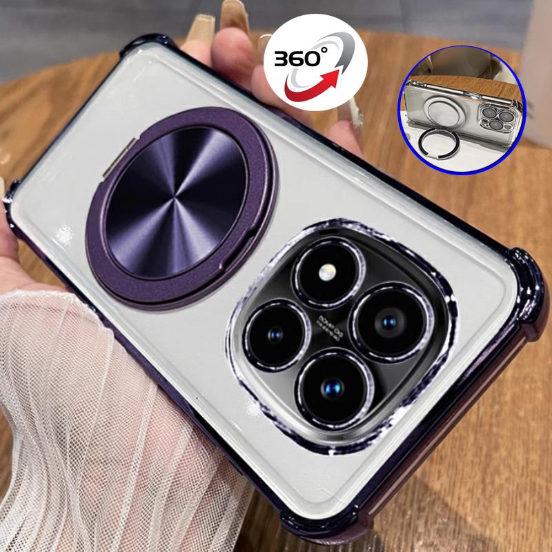 For Xiaomi Redmi Note 14 13 12 Pro Plus POCO X7 X6 F6 M6 Pro 5G 4G Case 360° Magnetic Holder Plating Silicone Shockproof Cover