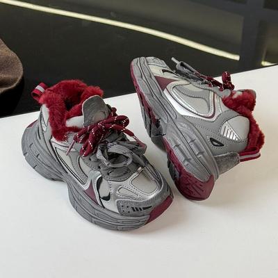 Children's Large Cotton Sports Shoes Winter New Classmates Boys Dad Shoes Velvet Warm Girls Running Shoes