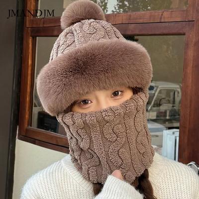 Winter New Jacquard Thickened Cycling Windproof Scarf Mask Integrated Ear Protection Warm Bag Head Hat Women's Scarf Hat